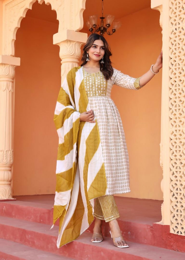 Alvano Printed 3Pcs Kurti Set for Women's and Girls Rayon | Grocsy