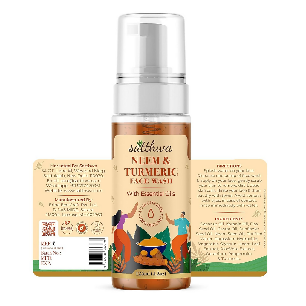 Satthwa Neem & Turmeric Face Wash For Acne & Pimples | Grocsy