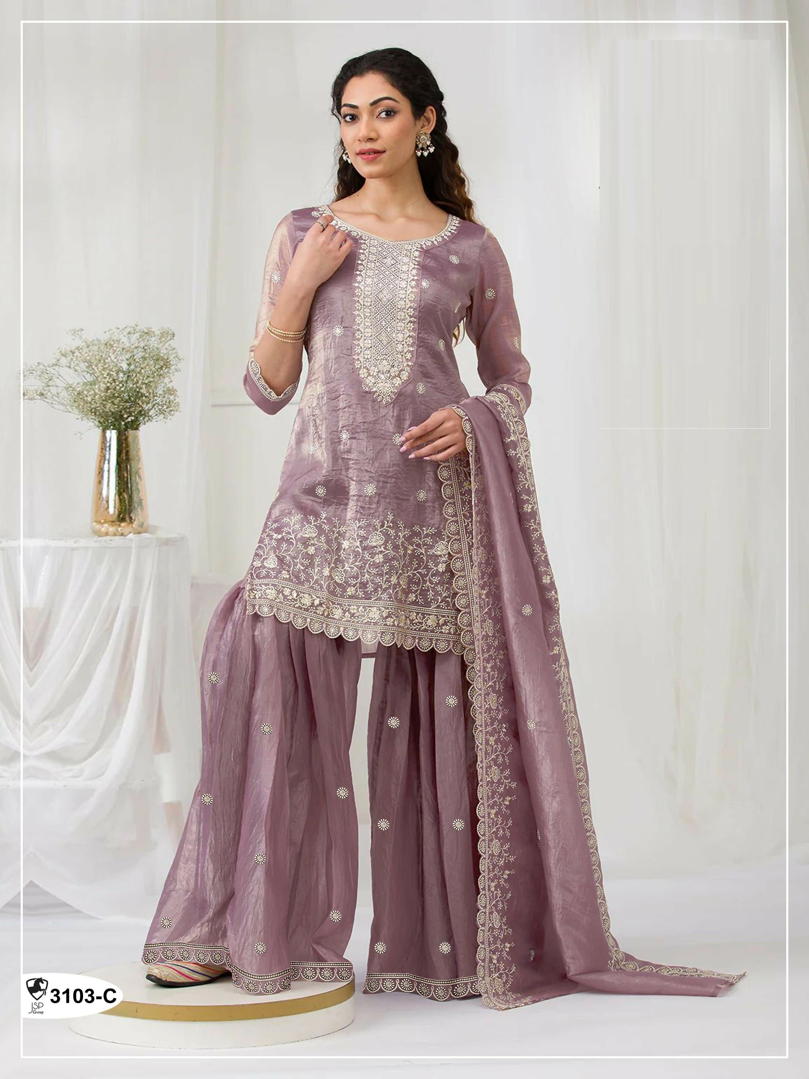 Anaita Peach Gold Crush Stitched suit with heavy embroidery work | Grocsy
