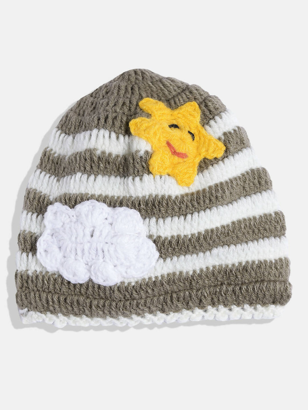 Chutput Kids Woollen Hand Knitted Full Sleeves Balloon Detail Colorblocked Sweater For Baby Boys With Striped Cap - Brown | Grocsy
