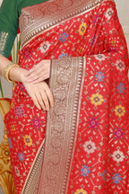 Jyoti Fashion Women's Red Patola Silk Zari Woven Saree with Blouse | Grocsy