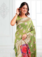 Shree Shyam Fashion Linen Cotton Green Saree | Grocsy