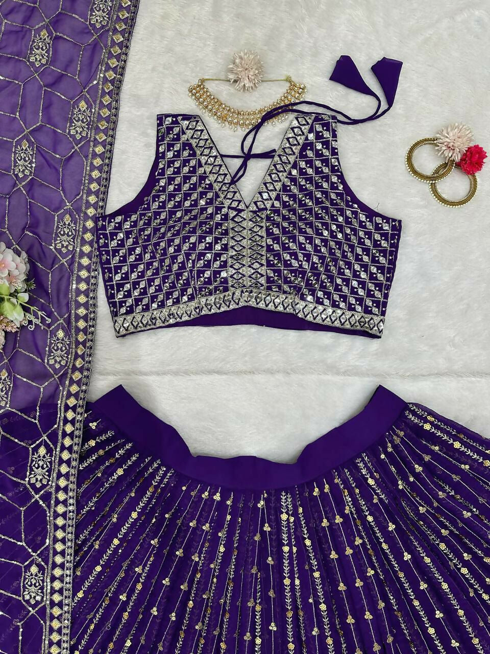 Jyoti Fashion Women's Royal Blue Faux Georgette Sequins with Thread Embroidered Designer Lehenga Choli Set | Grocsy