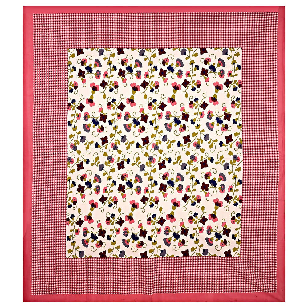 Vamika Printed Cotton Pink & Multicolor Bedsheet With Pillow Covers (LEOC_CHKM_P) | Grocsy