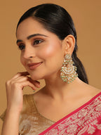 Nuyug 22K Gold-Plated Kundan & Pearl Studded Crescent Shaped Green Beads Chandbalis | Grocsy