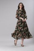 Souchii Black Floral Chiffon Dress | Grocsy