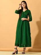 Myshka Women's Green Fit and Flare Party Dress | Grocsy