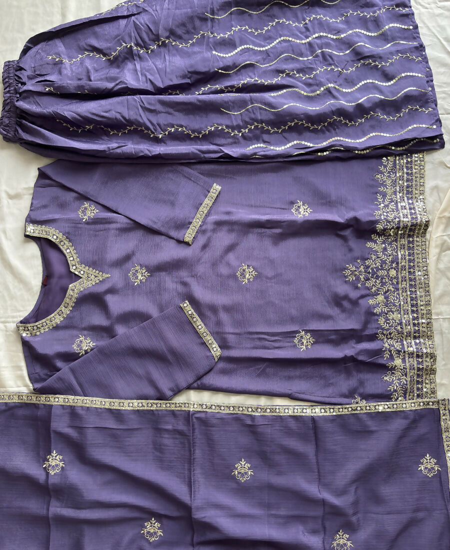 KC Lilac Ethnic Wear Ready Made Chinon Suit For Women | Grocsy