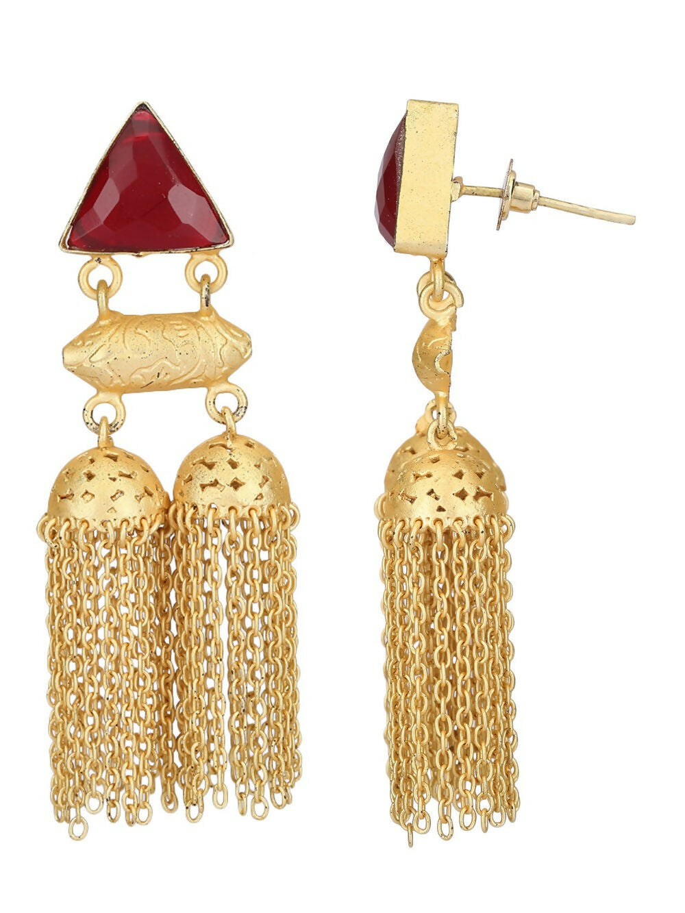 Joban Fashion Women Red Stone Matte Gold Jhumka | Grocsy