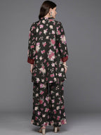 Ahalyaa Women Floral Printed Tunic with Palazzos - Black Color | Grocsy