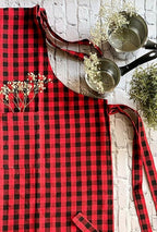 Pixel Home Cotton Apron Check Kitchen-Red Checked | Grocsy