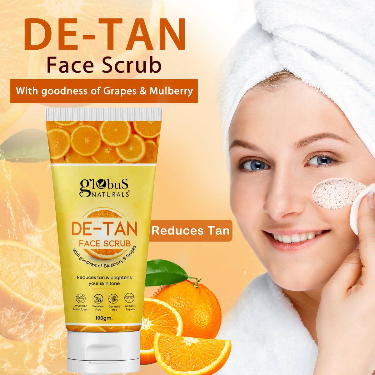 Globus Naturals De Tan Face Scrub, Suitable For All Skin Types | Grocsy
