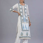 Juniper Women Blue Rayon Printed Kurta, Pants and Dupatta Set | Grocsy