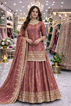 Teeya Creation Onion Color Fendy Satin Heavy Embroidery Work Wedding Wear Stitched Lehenga Choli | Grocsy