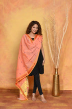 Very Much Indian Handloom Pure Cotton Paithani Dupatta Orange | Grocsy