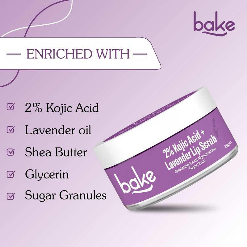 Bake 2% Kojic Acid Lavender Lip Scrub For Dark Lips & Pigmentation | Grocsy