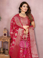 Aastha Fashion Magenta Soft Organza Silk Weaving Saree | Grocsy