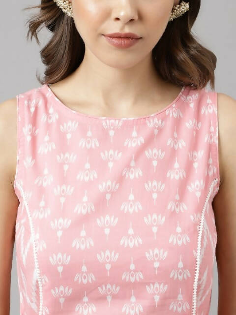 FIORRA Women's Baby Pink Cotton A-Line Kurta Set | Grocsy