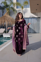 Joban Fashion Maroon Kurta Set Velvet Embroidery Sequence Work | Grocsy