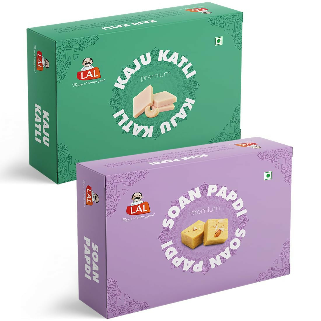 Lal Sweets Combo Pack - Kaju Katli 400 g & Soan Papdi Premium 400g| Desi Cow Ghee Indian Sweet Box Combo | Grocsy