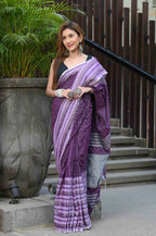 Beatitude Lavender Cotton Jacqaurd Border Tangail Handloom Saree | Grocsy