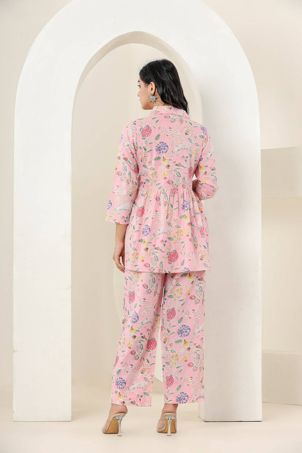 Kaajh Women's Baby Pink Printed Cotton Co-ord Set | Grocsy