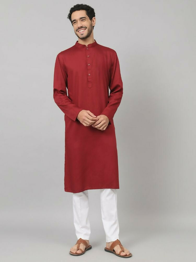 Giza Cotton Maroon Plain Kurta by Hilo Design | Grocsy