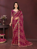 Ai Fashion Wine Georgette Digital Print Party Wear Saree | Grocsy