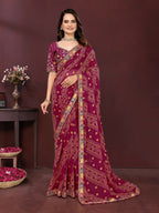 Ai Fashion Wine Georgette Digital Print Party Wear Saree | Grocsy