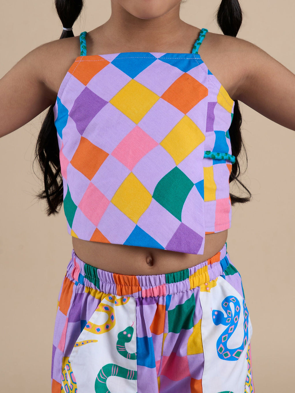 Snakes and Ladders Girls Multi Color Rotary Print Top and Pant Set from Siblings Collection | Grocsy