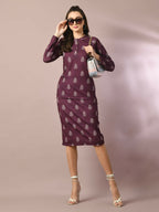 Myshka Women's Magenta Printed Round Neck Party Top With Skirt Co-ord set | Grocsy