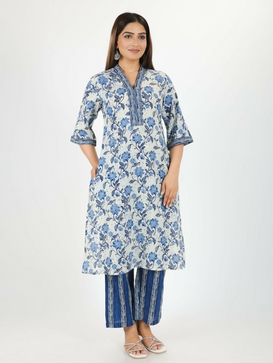 Aramya Off White Soft Cotton Floral Print Straight Kurta Set for Women | Grocsy