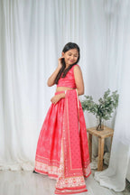 Aayaa Designer Printed Chinon Crochet Sequance Kids Lehenga Choli - Pink | Grocsy