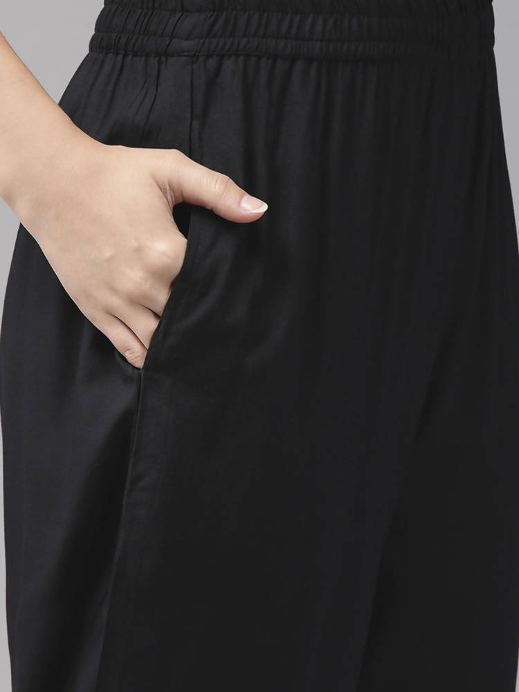 Yufta Black Ethnic Motifs Printed Kurta with Palazzo | Grocsy