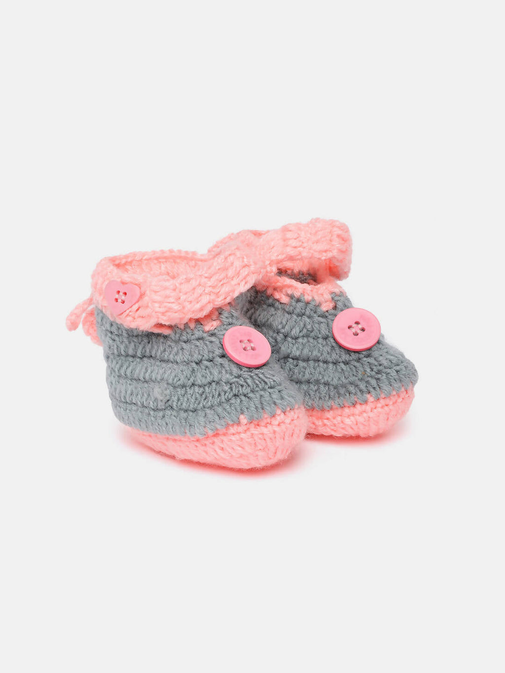 Chutput Kids Woollen Hand Knitted Self Desgin Detailed Booties - Grey | Grocsy