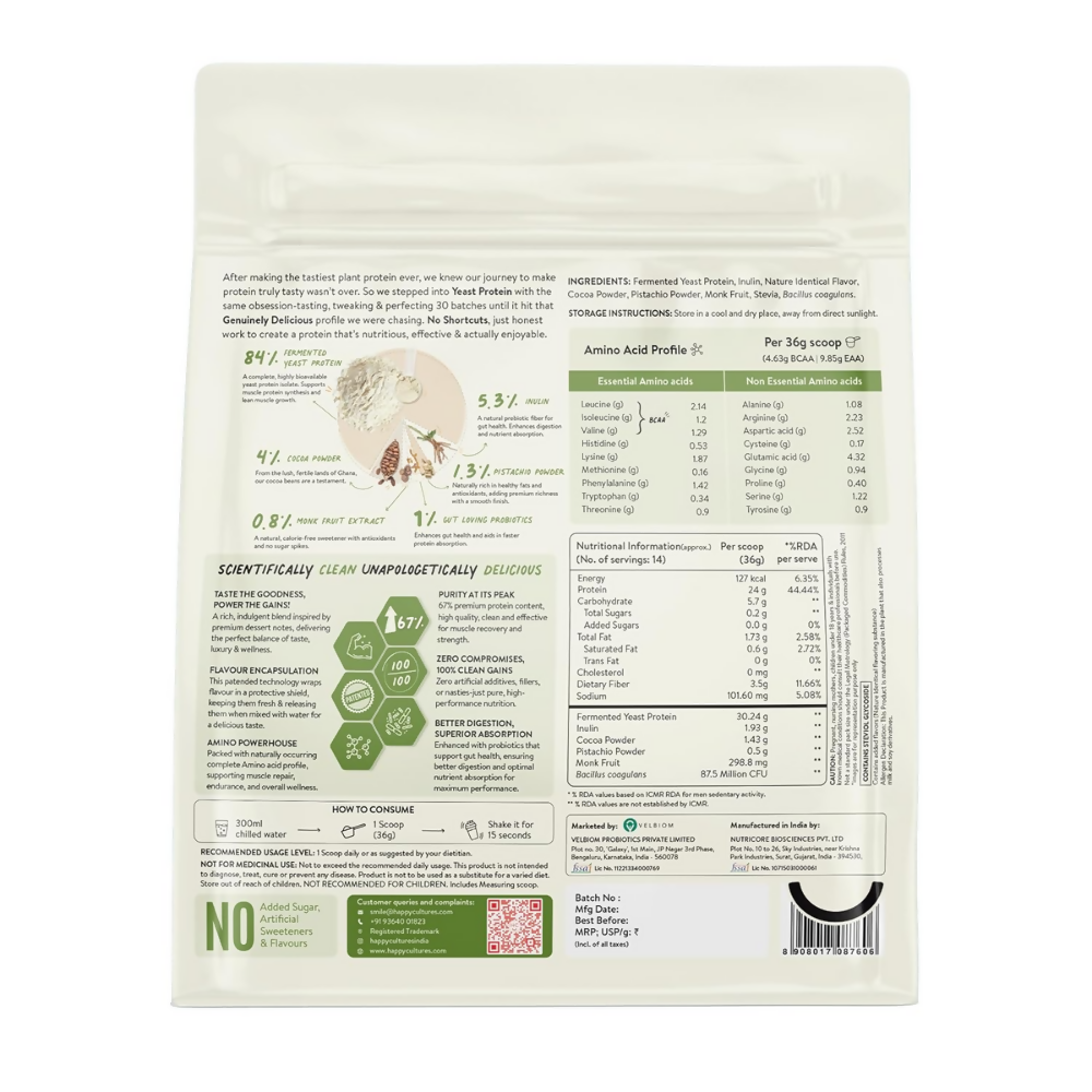 Happy Cultures 24g Protein Dubai Kunafa Chocolate Fermented Yeast Protein Isolate | Grocsy