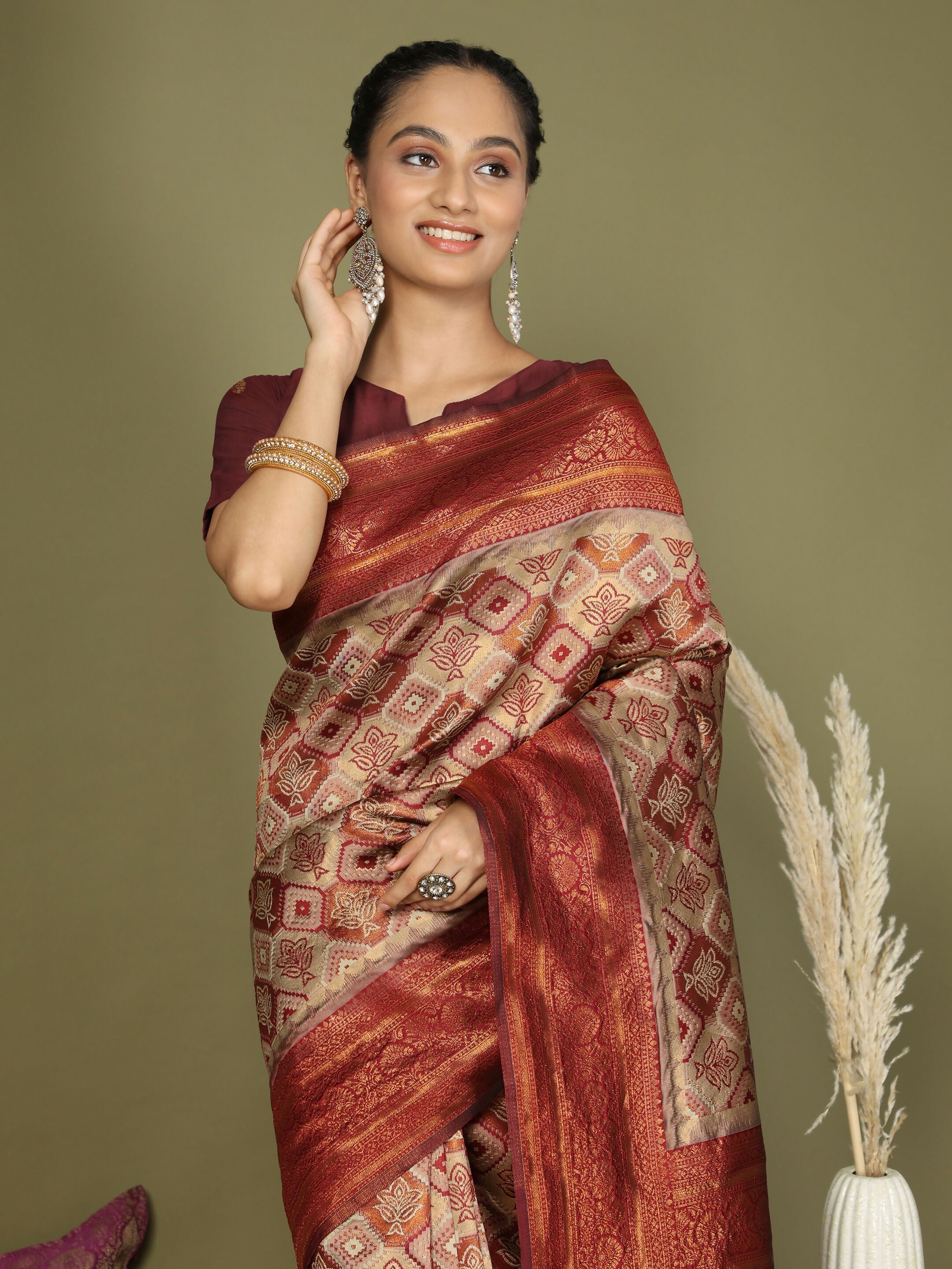 Shree Shyam Fashion Lichi Silk Cream Saree | Grocsy