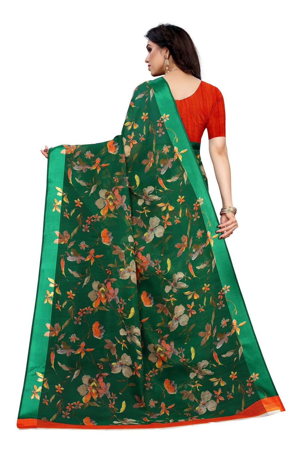 Vamika Green Linen Satin Patta Saree (MANSI GREEN) | Grocsy