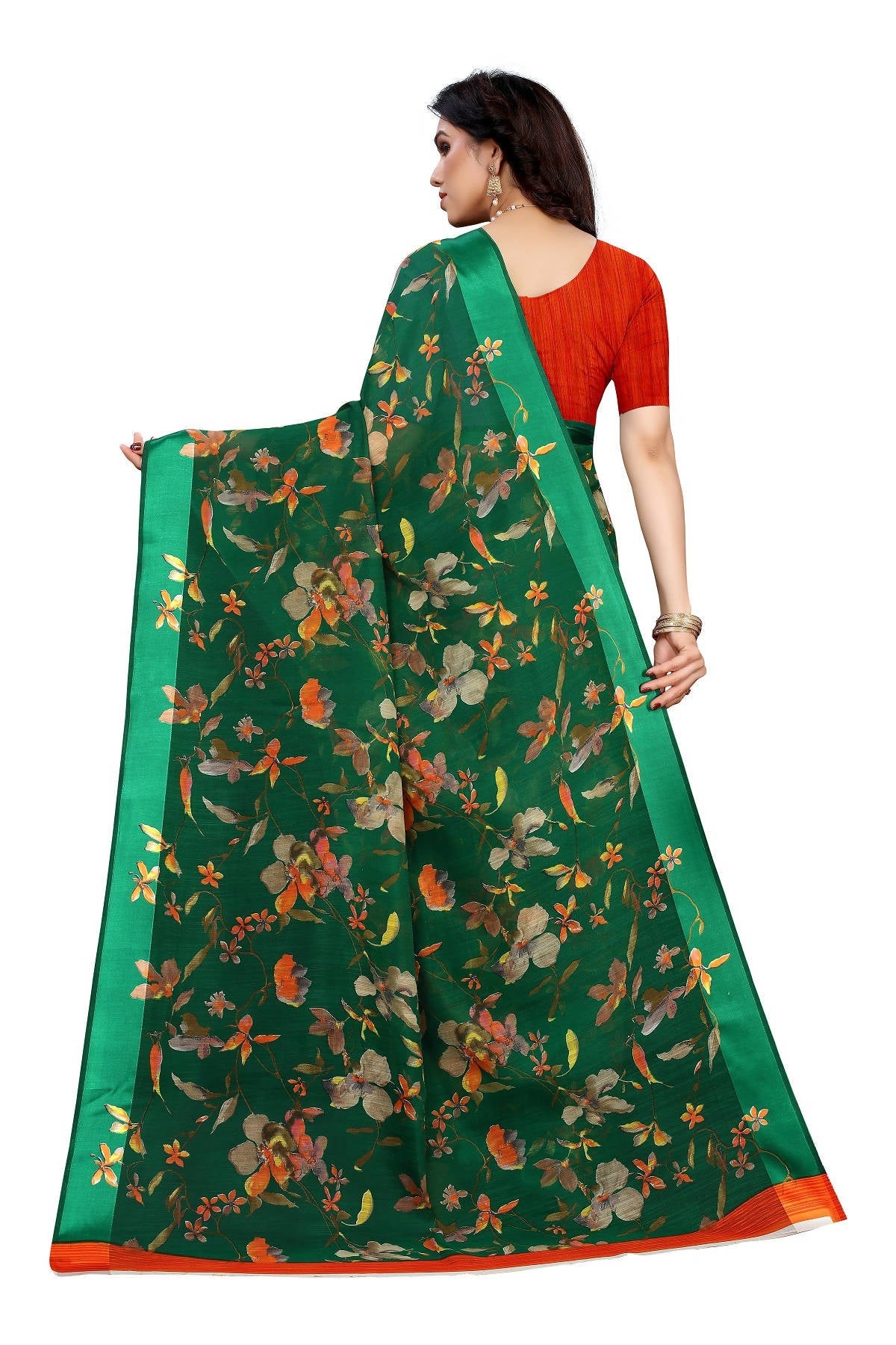 Vamika Green Linen Satin Patta Saree (MANSI GREEN) | Grocsy