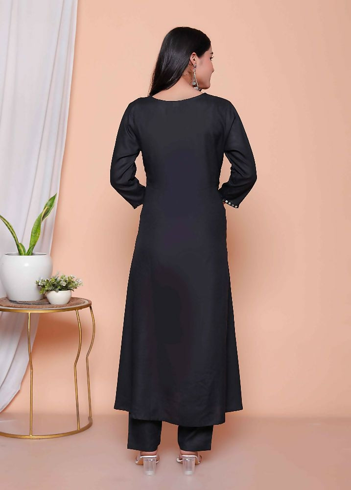 Miravan Womens Black Mirror Work Angrakha Kurta And Palazzo Set | Grocsy