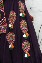 Purple Viscose Rayon Thread Embroidered Navratri Lehenga Choli with Dupatta - Raas | Grocsy