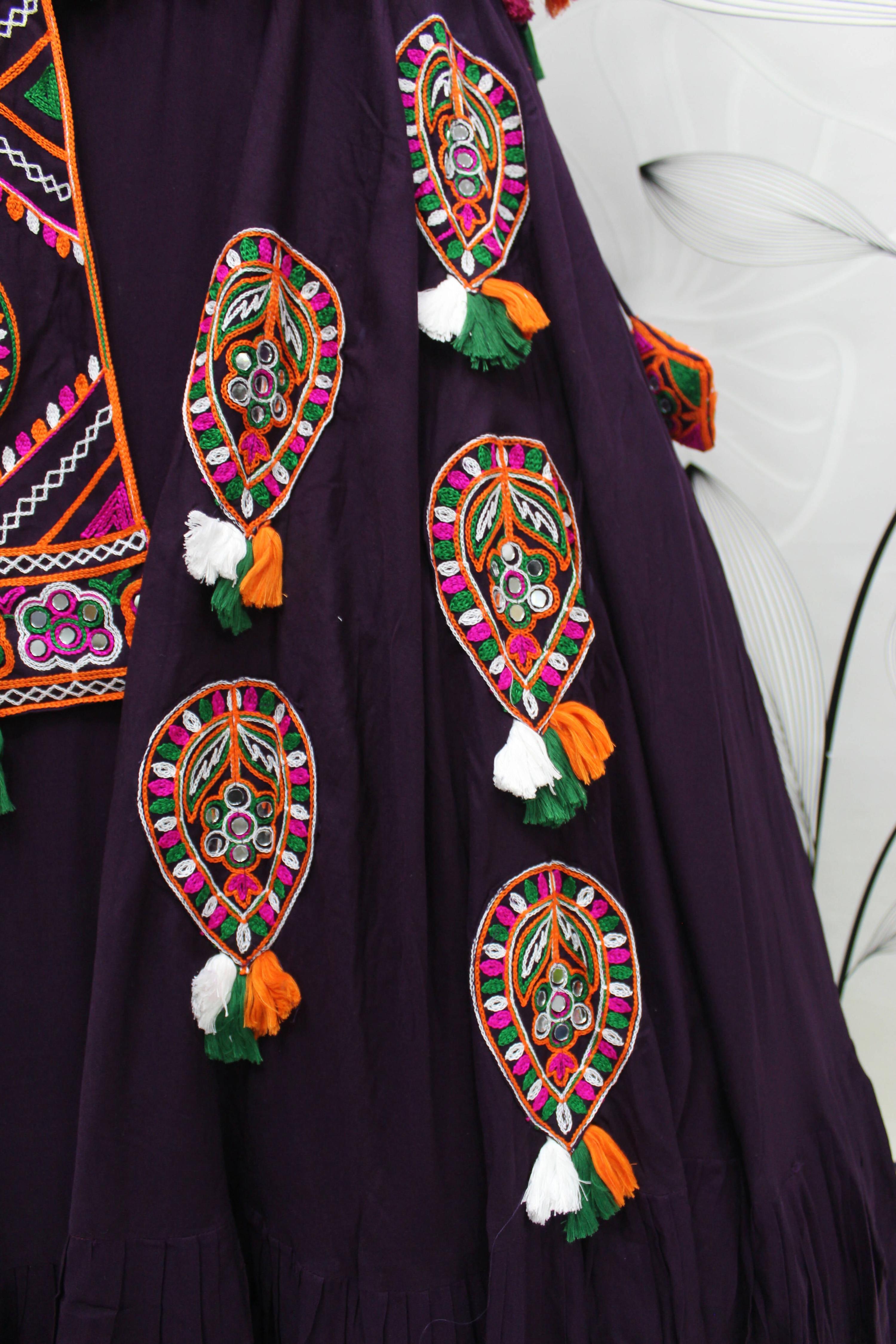 Purple Viscose Rayon Thread Embroidered Navratri Lehenga Choli with Dupatta - Raas | Grocsy
