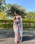 Vamsee Sia Grey Organza Saree | Grocsy