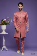 Raivat Ethnic Art Banarasi Silk Thread Work Kurta Pajama In Rust Pink Colour | Grocsy