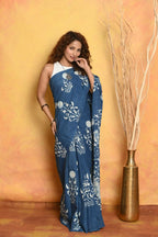 Very Much Indian Handblock Printed Cotton Saree With Natural Dyes - Cerulean Blue | Grocsy
