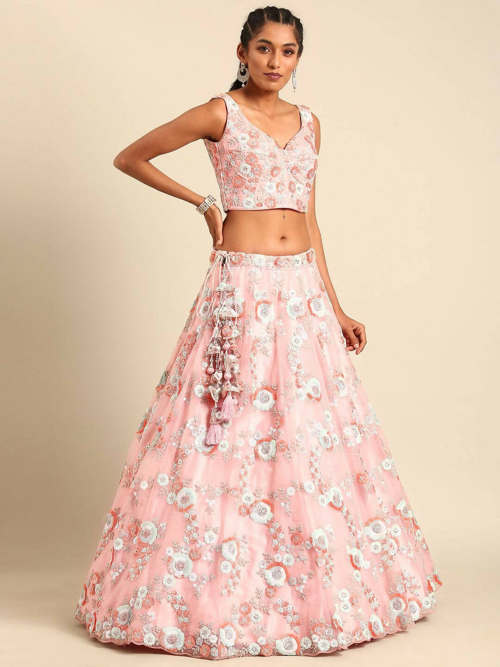 House of Panchhi Pink Net Sequins and Zarkan embroidery Lehenga choli & Dupatta | Grocsy