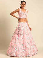 House of Panchhi Pink Net Sequins and Zarkan embroidery Lehenga choli & Dupatta | Grocsy