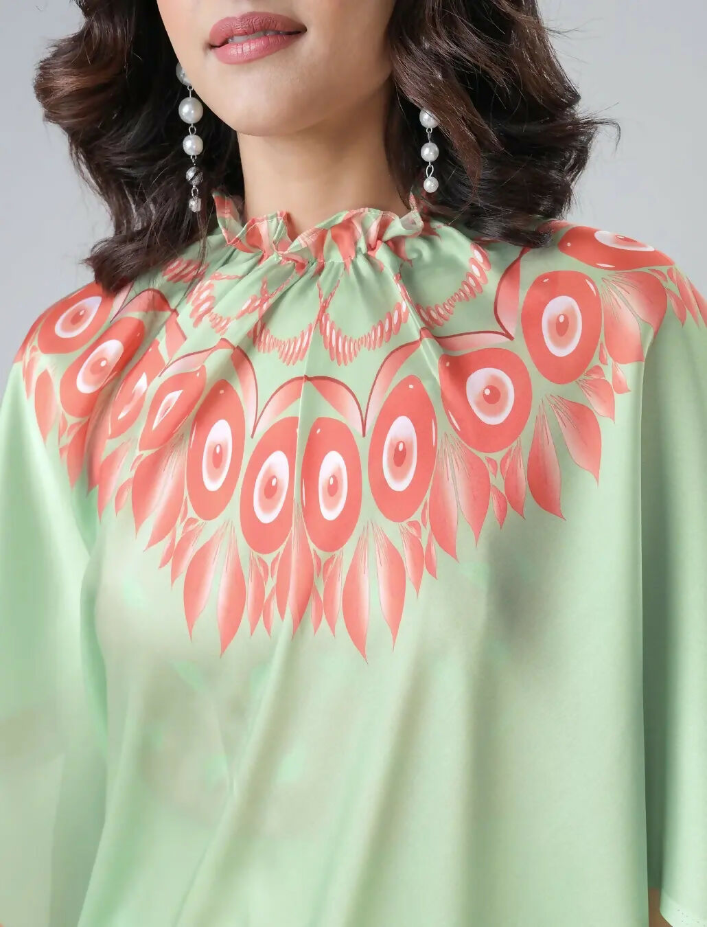 Vastranavya Mint Green & Coral Mandala Print Free Hand Ready to Wear Saree | Grocsy