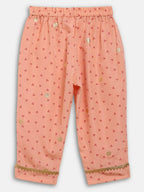 Ahalyaa Peach Crepe Gold Printed Kids Kurta Sets With Dupatta For Girls | Grocsy