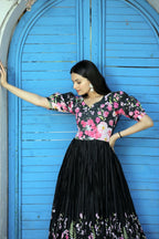 Jyoti Fashion Women's Black Floral Digital Printed Chinon Anarkali Dress | Grocsy
